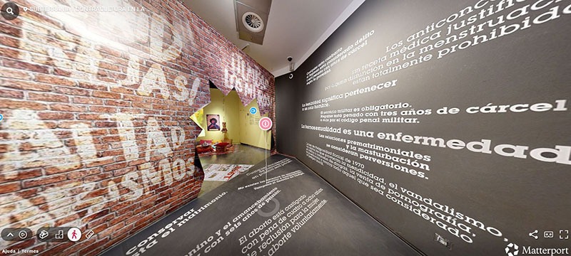 Captura de la visita virtual 3D de l'exposició Underground i contracultura a la Catalunya dels 70